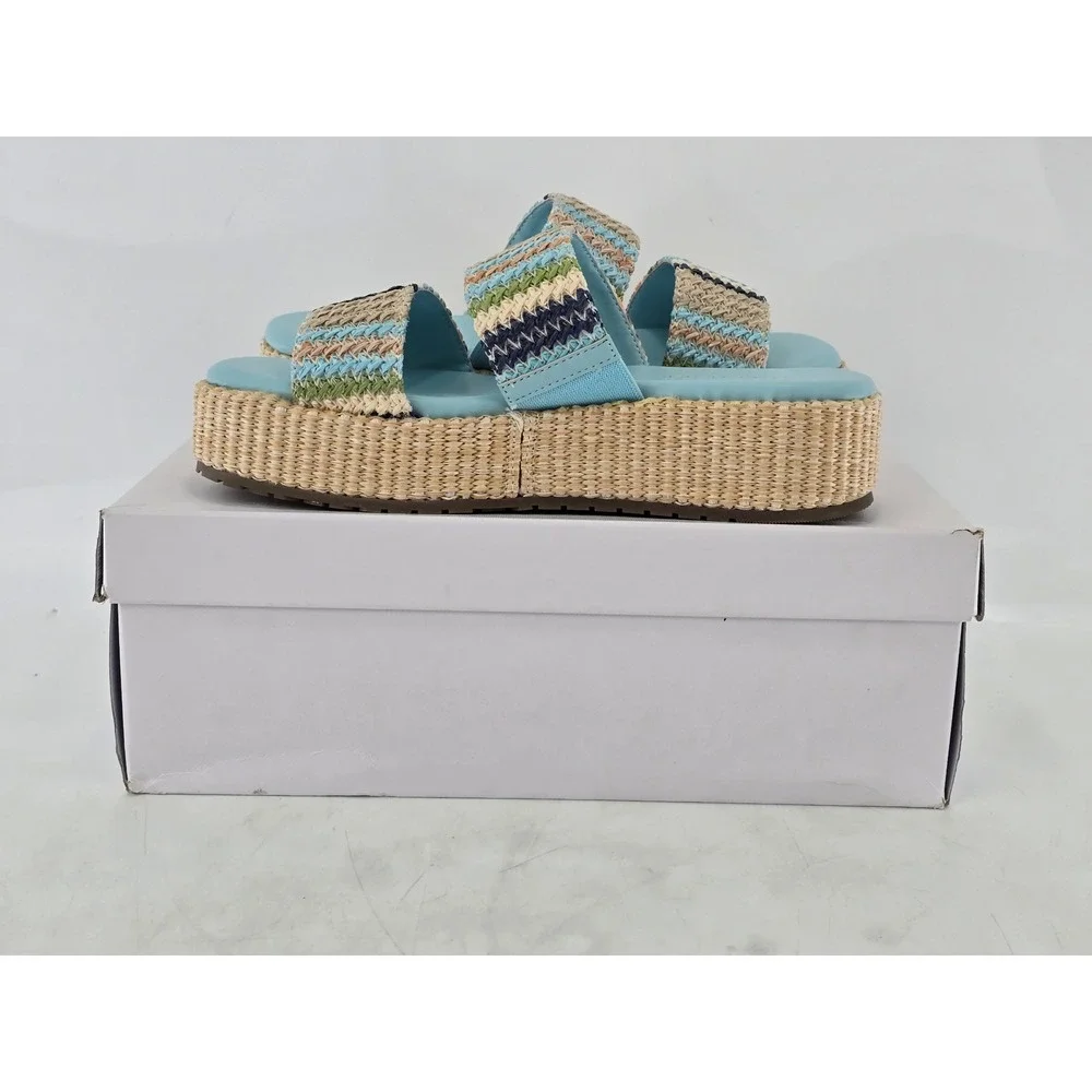 Marc Fisher Pelma Platform Sandals Womens 9M Light Blue Espadrille -NEW